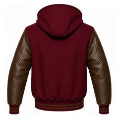 Maroon and Brown Varsity Jacket with Hood