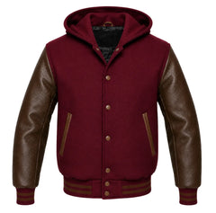 Maroon and Brown Varsity Jacket with Hood