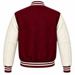 Maroon and Cream Wool Varsity Jacket