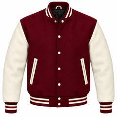 Maroon and Cream Wool Varsity Jacket