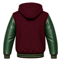 Maroon and Green Hooded Varsity Jacket