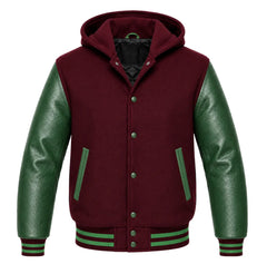 Maroon and Green Hooded Varsity Jacket