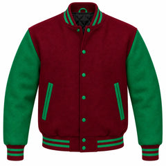 Maroon and Green Wool Letterman Jacket