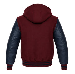 Maroon and Navy Blue Varsity Jacket with Hood