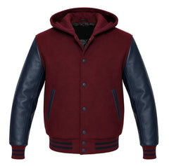 Maroon and Navy Blue Varsity Jacket with Hood