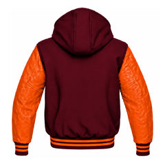 Maroon and Orange Hooded Varsity Jacket