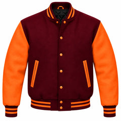 Maroon and Orange Wool Varsity Jacket