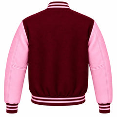 Maroon and Pink Wool Letterman Jacket