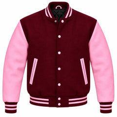 Maroon and Pink Wool Letterman Jacket