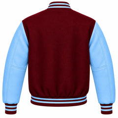 Maroon and Sky Blue Wool Varsity Jacket