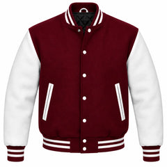 Maroon and White Wool Letterman Jacket