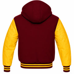 Maroon and Yellow Varsity Jacket with Hood