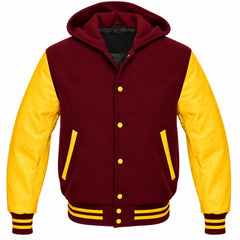 Maroon and Yellow Varsity Jacket with Hood