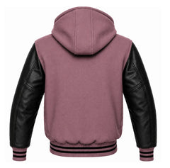 Mauve and Black Letterman Jacket with Hood
