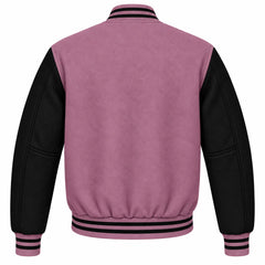 Mauve and Black Wool Letterman Jacket
