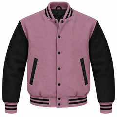 Mauve and Black Wool Letterman Jacket