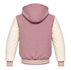 Mauve and Cream Hooded Varsity Jacket