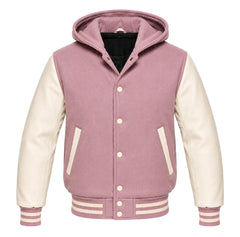 Mauve and Cream Hooded Varsity Jacket