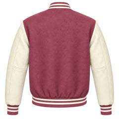 Mauve and Cream Wool Letterman Jacket