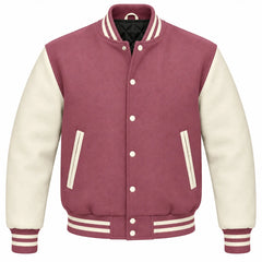 Mauve and Cream Wool Letterman Jacket