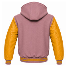 Mauve and Gold Varsity Jacket with Hood