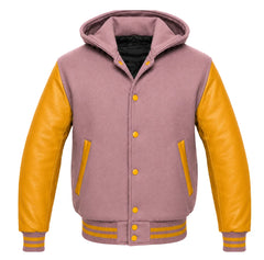 Mauve and Gold Varsity Jacket with Hood