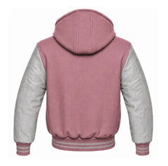Mauve and Grey Hooded Varsity Jacket
