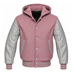 Mauve and Grey Hooded Varsity Jacket