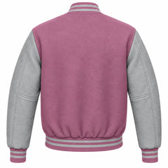 Mauve and Grey Wool Varsity Jacket