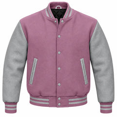 Mauve and Grey Wool Varsity Jacket