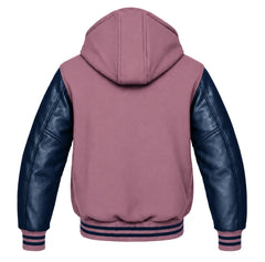 Mauve and Navy Blue Hooded Letterman Jacket
