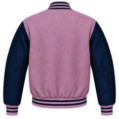 Mauve and Navy Blue Wool Varsity Jacket