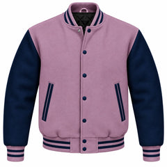 Mauve and Navy Blue Wool Varsity Jacket