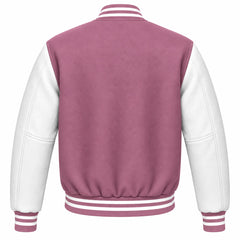 Mauve and White Wool Varsity Jacket
