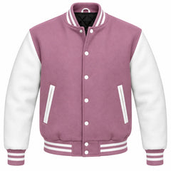 Mauve and White Wool Varsity Jacket