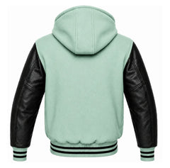 Mint Green and Black Hooded Varsity Jacket