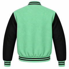 Mint Green and Black Wool Varsity Jacket