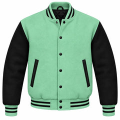 Mint Green and Black Wool Varsity Jacket