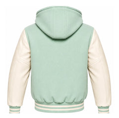Mint Green and Cream Hooded Letterman Jacket