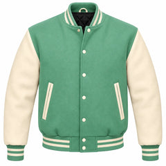 Mint Green and Cream Wool Varsity Jacket