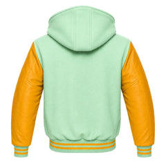 Mint Green and Gold Hooded Varsity Jacket