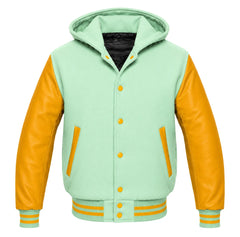 Mint Green and Gold Hooded Varsity Jacket