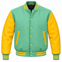 Mint Green and Gold Wool Varsity Jacket