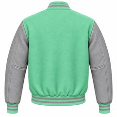 Mint Green and Grey Wool Varsity Jacket