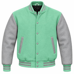 Mint Green and Grey Wool Varsity Jacket
