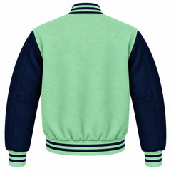 Mint Green and Navy Blue Wool Varsity Jacket
