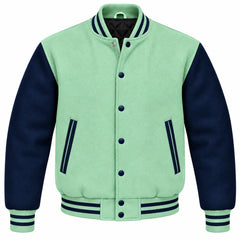 Mint Green and Navy Blue Wool Varsity Jacket