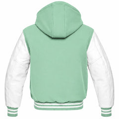 Mint Green and White Hooded Varsity Jacket