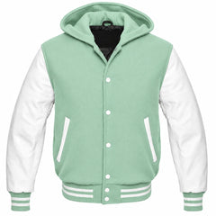 Mint Green and White Hooded Varsity Jacket