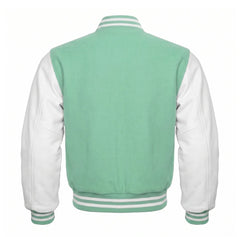 Mint Green and White Varsity Jacket Back View